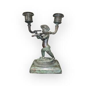 Maitland Smith Bronze Cherub Candlestick Candelabras Vintage